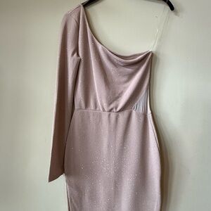 Charlotte Russe Nude Pink Glitter One Sleeve Party Dress S